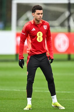 Galler 'den Brennan Johnson 20 Mart 2024' te Vale Resort Training Compleining Compleining, Hensol, İngiltere 'de yapılan açık eğitim sırasında