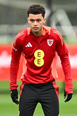 Galler 'den Brennan Johnson 20 Mart 2024' te Vale Resort Training Compleining Compleining, Hensol, İngiltere 'de yapılan açık eğitim sırasında