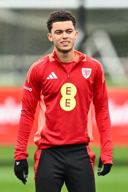 Galler 'den Brennan Johnson 20 Mart 2024' te Vale Resort Training Compleining Compleining, Hensol, İngiltere 'de yapılan açık eğitim sırasında