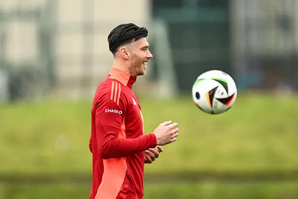 Kieffer Moore Wales Warms Ahead Wales Open Training Session Vale — Stock Photo, Image