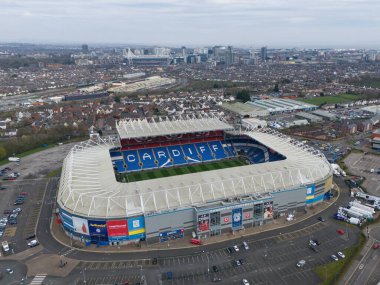Cardiff City Stadyumu, Cardiff, Birleşik Krallık 'ta 21 Mart 202' de oynanan Galler - Finlandiya yarı final play-off maçı öncesinde Cardiff City Stadyumu 'nun hava görüntüsü