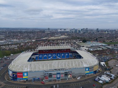 Cardiff City Stadyumu, Cardiff, Birleşik Krallık 'ta 21 Mart 202' de oynanan Galler - Finlandiya yarı final play-off maçı öncesinde Cardiff City Stadyumu 'nun hava görüntüsü