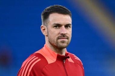 Galler 'den Aaron Ramsey, 21 Mart 202' de Cardiff City Stadyumu 'nda oynanan Galler - Finlandiya yarı final play-off karşılaşması öncesinde geldi.