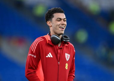 Galler 'den Brennan Johnson, 21 Mart 202 tarihinde Cardiff, İngiltere' deki Cardiff City Stadyumu 'nda oynanan yarı final play-off Galler - Finlandiya maçından önce geldi.