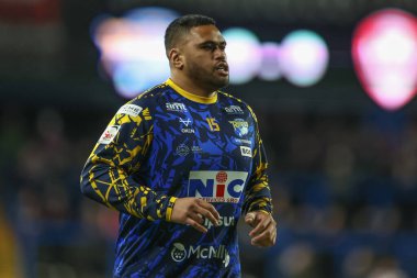 Leeds Rhinos takımından Sam Lisone, Betfred Challenge Kupası altıncı tur karşılaşmasında ısınma turunda Leeds Gergedan St. Helens 'e karşı Headingley Stadyumu, Leeds, İngiltere, 22 Mart 202