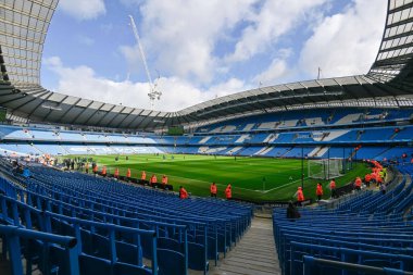 Etihad Stadyumu 'nun genel görünümü, 23 Mart 202' de İngiltere 'nin Etihad Stadyumu' nda Manchester City Women vs Manchester United Women maçına karşı oynanacak.