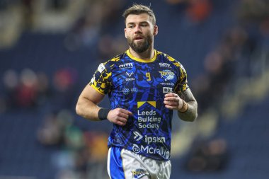 Leeds Rhinos takımından Andy Ackers, Betfred Challenge Kupası altıncı tur karşılaşmasında ısınma turunda Leeds Gergedan St. Helens 'e karşı Headingley Stadyumu, Leeds, İngiltere, 22 Mart 202