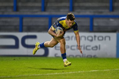 Warrington Wolves 'tan Josh Thewlis, 23 Mart 202' de İngiltere 'nin Warrington kentinde oynanan Betfred Challenge Kupası altıncı tur karşılaşmasında Warrington Wolves, London Broncos' a karşı oynuyor.
