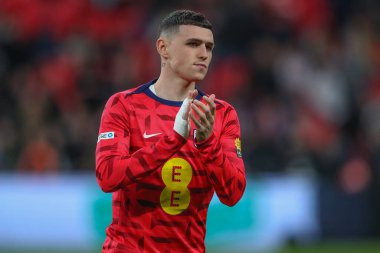 Phil Foden of England in the pregame warmup session during the International Friendly match England vs Brazil at Wembley Stadium, London, United Kingdom, 23rd March 202 clipart