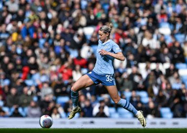 Manchester City Women 'dan Alanna Kennedy, Manchester City United Women maçında 23 Mart 202' de Etihad Stadyumu 'nda Manchester City United Women' a karşı.