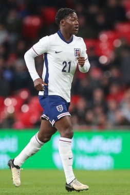 İngiltere 'den Kobbie Mainoo Uluslararası Dostluk maçı sırasında İngiltere ile Brezilya Wembley Stadyumu, Londra, 23 Mart 202