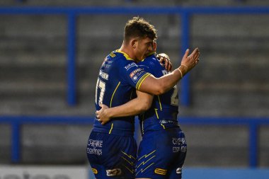 Warrington Wolves 'tan Josh Thewlis, 23 Mart 202' de İngiltere 'nin Warrington kentinde oynanan Betfred Challenge Kupası altıncı tur karşılaşmasında Warrington Wolves' a karşı Londra Broncos maçını kutluyor.