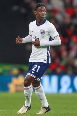 İngiltere 'den Kobbie Mainoo Uluslararası Dostluk maçı sırasında İngiltere ile Brezilya Wembley Stadyumu, Londra, 23 Mart 202