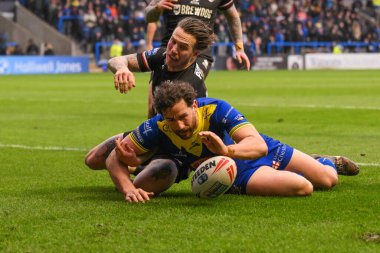 Warrington Kurtları 'ndan Toby King, 23 Mart 202' de Warrington Jones Stadyumu 'nda oynanan Warrington Wolves - London Broncos maçında Betfred Challenge Kupası' na katılıyor.