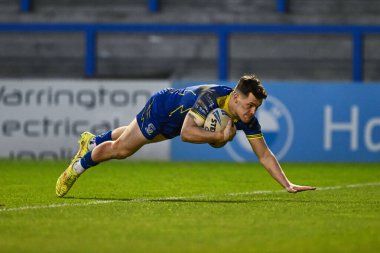 Warrington Wolves 'tan Josh Thewlis, 23 Mart 202' de İngiltere 'nin Warrington kentinde oynanan Betfred Challenge Kupası altıncı tur karşılaşmasında Warrington Wolves, London Broncos' a karşı oynuyor.
