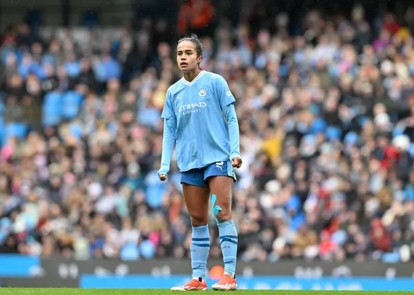 Manchester City Women 'dan Mary Fowler, Manchester City United Women maçında 23 Mart 202' de Etihad Stadyumu 'nda Manchester City United Women' a karşı