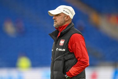 Michal Probierz Polonya teknik direktörü, UEFA Euro eleme grubu A karşılaşması sırasında Cardiff City Stadyumu 'nda Galler' e karşı Polonya maçına geldi.