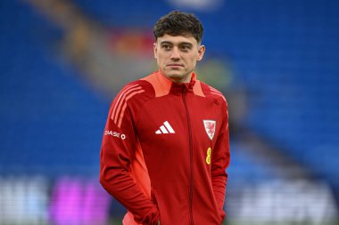 Galler 'den Daniel James, UEFA Euro Elemeleri Eleme Grubu A karşılaşması sırasında Cardiff City Stadyumu' nda Galler 'e karşı Polonya maçına geldi.