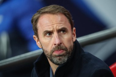 Gareth Southgate manager of England looks on during the International Friendly match England vs Belgium at Wembley Stadium, London, United Kingdom, 26th March 202 clipart