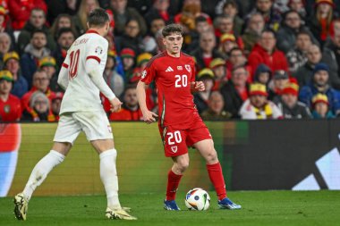Galler 'den Daniel James, UEFA Euro Eleme Grubu A karşılaşması sırasında Cardiff City Stadyumu' nda Galler 'e karşı Polonya maçında, 26 Mart 202
