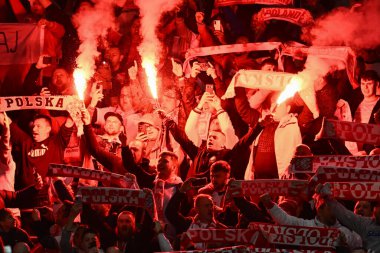 Polonya taraftarları UEFA Euro Eleme Grubu A karşılaşması sırasında Cardiff City Stadyumu 'nda Polonya' ya karşı Galler maçı, 26 Mart 202
