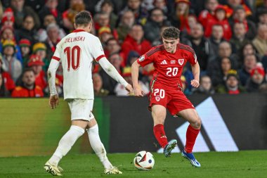 Galler 'den Daniel James, 26 Mart 202' de Cardiff City Stadyumu 'nda Galler' e karşı Polonya ile oynanan Avrupa eleme grubu A maçında pas attı.