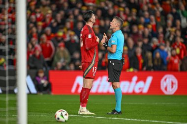 Hakem Daniele Orsato, 26 Mart 202 'de Cardiff City Stadyumu' nda oynanan UEFA Avrupa Kalifiye Grubu A eleme maçında Galler 'e karşı Polonya maçında Galler' den Galli Kieffer Moore 'a penaltı talebi reddedildikten sonra konuştu.