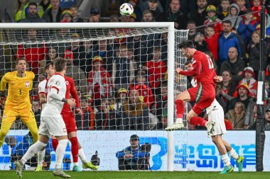 Galler 'den Kieffer Moore, 26 Mart 202' de Cardiff City Stadyumu 'nda Galler - Polonya maçında UEFA Euro Eleme Grubu A eleme maçında gol attı.