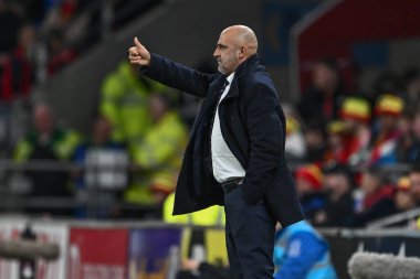 Polonya 'nın Michal Probierz Müdürü, 26 Mart 202' de Cardiff City Stadyumu 'nda oynanan Galler-Polonya maçında UEFA Euro Eleme Grubu A eleme grubunda oyuncularına baş parmak kaldırdı.