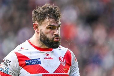 St. Helens 'den Alex Walmsley Betfred Süper Lig 6. Raundunda St Helens' e karşı Wigan Warriors maçı sırasında St Helens Stadyumu, St Helens, Birleşik Krallık, 29 Mart 202