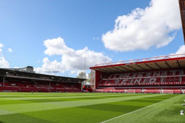 30 Mart 202 'de Nottingham Forest' ın Nottingham City Ground, İngiltere 'deki Kristal Saray' a karşı oynadığı Premier Lig karşılaşmasının öncesinde Nottingham Ormanı 'nın evi olan City Ground' un genel bir görüntüsü.