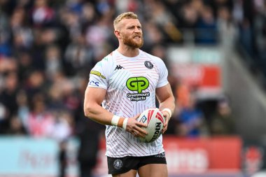 Wigan Warriors takımından Luke Thompson, Betfred Süper Lig 6. Raundu öncesinde St.Helens 'e karşı Wigan Warriors maçını 29 Mart 202' de St Helens Stadyumu 'nda oynuyordu.