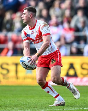 St. Helens 'den Lewis Dodd, Birleşik Krallık' ın Wicked Stadyumu 'ndaki St Helens vs Wigan Warriors maçında oynanan Betfred Süper Lig 6. raundunda 29 Mart 202