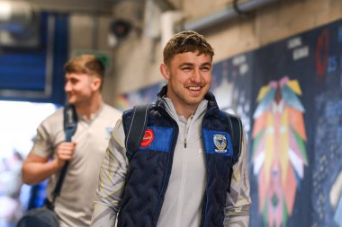 Warrington Wolves 'tan Sam Powell, 30 Mart 202' de İngiltere 'nin Warrington şehrindeki Halliwell Jones Stadyumu' nda oynanan Warrington Wolves - Catalans Dragons maçında Betfred Süper Ligi 'nden önce geldi.