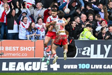 St. Helens takımından Tommy Makinson, 29 Mart 202 'de St Helens' in Wigan Warriors 'a karşı oynadığı Betfred Süper Lig 6.