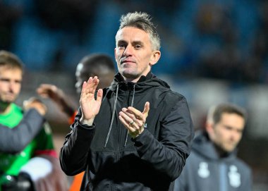 Kieran McKenna manager of Ipswich Town celebrates the full time result, during the Sky Bet Championship match Blackburn Rovers vs Ipswich Town at Ewood Park, Blackburn, United Kingdom, 29th March 202 clipart