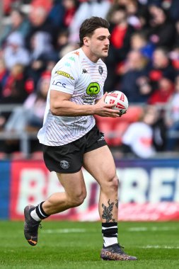 Wigan Warriors takımından Liam Byrne, Betfred Süper Lig 6. raundunun öncesinde ısınma turunda St Helens vs Wigan Warriors ile Wicked Stadyumu, St Helens, Birleşik Krallık, 29 Mart 202