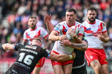 St. Helens 'ten Lewis Dodd, Wigan Warriors' tan Luke Thompson ve Wigan Warriors 'tan Brad ONeill tarafından oynanan Betfred Süper Lig 6. Raundda St Helens - Wigan Warriors maçında yenildi.