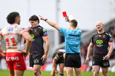 referee Chris Kendall  gives a red card to Liam Byrne of Wigan Warriors during the Betfred Super League Round 6 match St Helens vs Wigan Warriors at Totally Wicked Stadium, St Helens, United Kingdom, 29th March 202 clipart