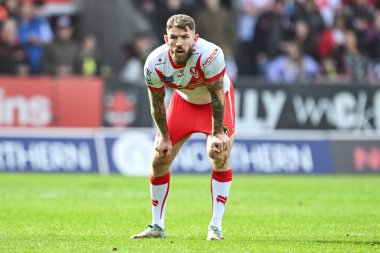 St. Helens 'den Daryl Clark Betfred Süper Lig 6. Raundunda St Helens' e karşı Wigan Warriors maçı sırasında St Helens Stadyumu, St Helens, Birleşik Krallık, 29 Mart 202