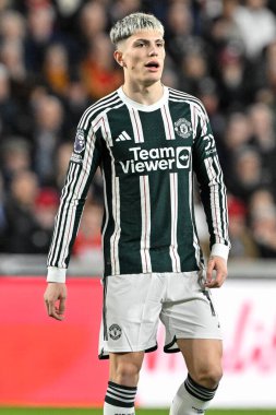 Manchester United takımından Alejandro Garnacho Premier League maçında Brentford Manchester United 'a karşı Gtech Community Stadyumu, Londra, Birleşik Krallık, 30 Mart 202