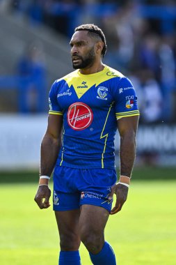 Warrington Wolves takımından Rodrick Tai, 30 Mart 202 'de İngiltere' nin Warrington şehrinde oynanan Halliwell Jones Stadyumu 'nda oynanan Warrington Wolves ve Catalans Dragons maçının öncesinde ısınma turunda