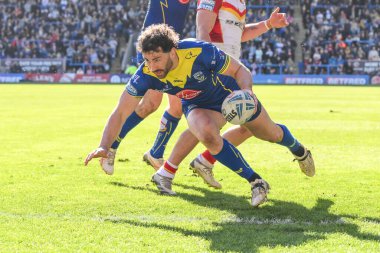 Warrington Wolves 'tan Toby King, 30 Mart 202' de İngiltere 'nin Warrington şehrinde oynanan Betfred Süper Lig karşılaşmasında Warrington Wolves, Catalans Dragons' a karşı oynuyor.