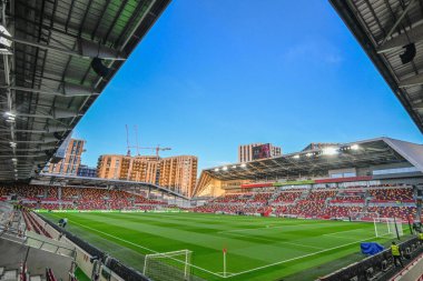 30 Mart 202 'de Gtech Community Stadyumu' nda oynanan Premier League maçı sırasında Gtech Community Stadyumu 'nun genel bir görüntüsü Brentford Manchester United' a karşı.