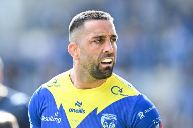 Warrington Wolves 'tan Paul Vaughan, 30 Mart 202' de İngiltere 'nin Warrington şehrinde oynanan Halliwell Jones Stadyumu' nda oynanan Warrington Wolves ve Catalans Dragons maçının hazırlık maçı öncesinde ısındı.
