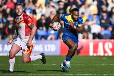 Warrington Wolves 'tan Rodrick Tai, 30 Mart 202' de İngiltere 'nin Warrington kentinde oynanan Betfred Süper Lig karşılaşmasında Warrington Wolves, Catalans Dragons' a karşı oynuyor.