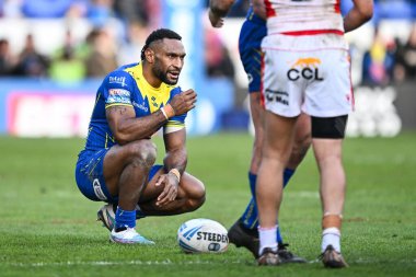 Warrington Wolves 'tan Rodrick Tai, 30 Mart 202' de Halliwell Jones Stadyumu 'nda oynanan Warrington Wolves - Catalans Dragons maçının sonunda üzüntüye boğuldu.