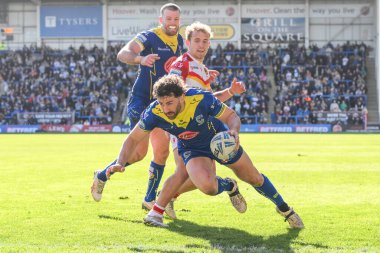 Warrington Wolves 'tan Toby King, 30 Mart 202' de İngiltere 'nin Warrington şehrinde oynanan Betfred Süper Lig karşılaşmasında Warrington Wolves, Catalans Dragons' a karşı oynuyor.