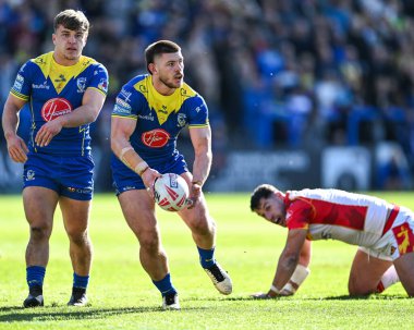 Warrington Kurtları 'ndan Danny Walker, 30 Mart 202' de İngiltere 'nin Warrington şehrinde oynanan Betfred Süper Ligi karşılaşmasında Warrington Wolves, Catalans Dragons' a karşı oynuyor.