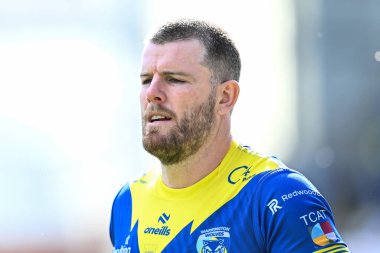 Warrington Wolves takımından Lachlan Fitzgibbon 30 Mart 202 'de Halliwell Jones Stadyumu, Warrington' da oynanan Betfred Süper Ligi karşılaşmasında Warrington Wolves 'a karşı Catalans Dragons maçında ısınacak.
